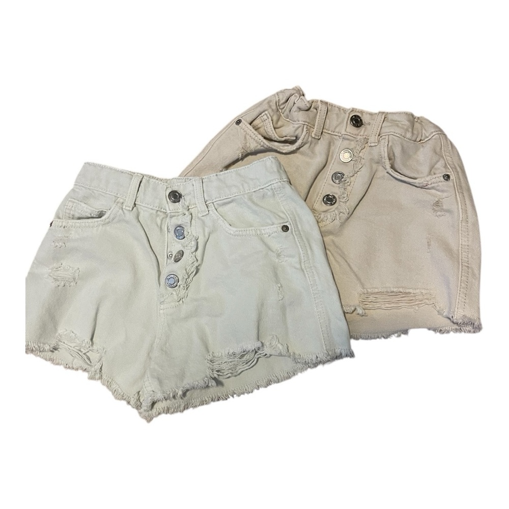 Zara Kids Distressed Shorts - Cream and Tan